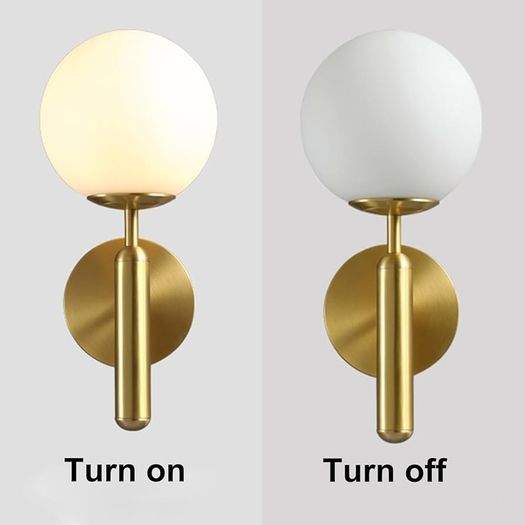 Milky Glass Globe Wall Lamp Brushed Brass Wall Light for Indoor Bedroom Bathroom Living Room Hallway, Modern Wall Mount Light Fixture for Bedside Living Room