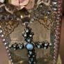 Stunning Vintage Style Altered Art Glass Bottle  Decorative Cross and Floral Detail Image 7