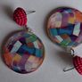 Round Geometric Pattern Beaded Stud Earrings Image 9