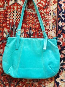 Turquoise Leather Tote, 16.5" x 12"