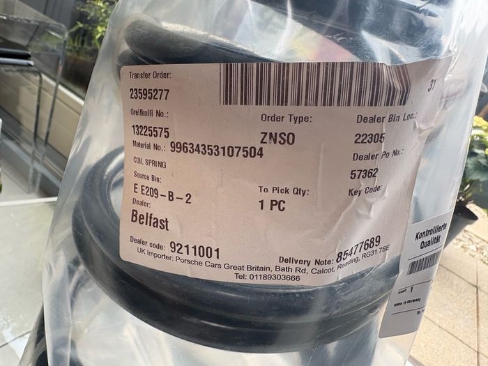 Porsche 911 Carrera 2 front coil springs to fit 1997-2004 model.  (new and sealed).