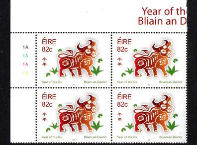 2009 Ireland Chinese New Year Commemorative Stamp Plate Block 1A1A1A1A Mint Never Hinged (MNH)