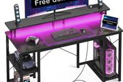 Gaming Desk with LED Lights, 120x50 cm Computer desk with Power Outlets