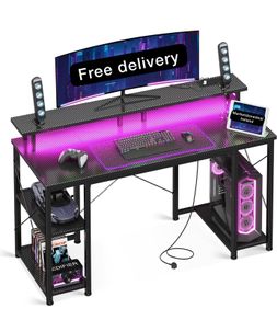 Gaming Desk with LED Lights, 120x50 cm Computer desk with Power Outlets