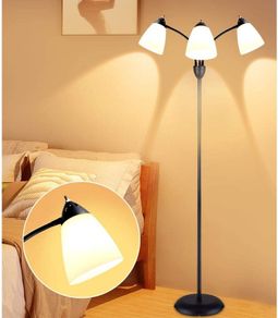 3-Light Floor Lamp, Modern LED Standing Floor Lights with E27 Bulbs Base, Adjustable Reading Light for Bedroom, Living Room, Library, Office, Matt Black (FREE POSTAGE)