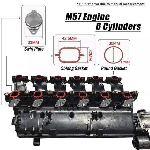 Set  of 6 x 33mm OEM design by aluminum For BMW M57 Swirl Flap Blanking Plates seal with intake manifold gasket 6 cylinder