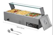 Post extra 6 euro or collection in balbriggan   NEW  220v 3 pin plug ,Commercial Food Warmer, 1500W Electric Stainless Steel Steam Food Warmer with Glass Cover, 3- Pan Countertop Buffet Bain Marie with Soup &amp; Perforated Ladles, for Catering, Restauran