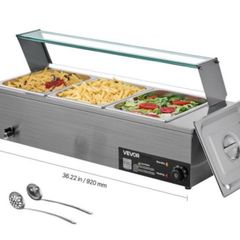 Post extra 6 euro or collection in balbriggan   NEW  220v 3 pin plug ,Commercial Food Warmer, 1500W Electric Stainless Steel Steam Food Warmer with Glass Cover, 3- Pan Countertop Buffet Bain Marie with Soup & Perforated Ladles, for Catering, Restauran
