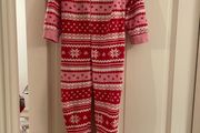 Pink and red fairisle fleece pyjamas onesie age 5-6