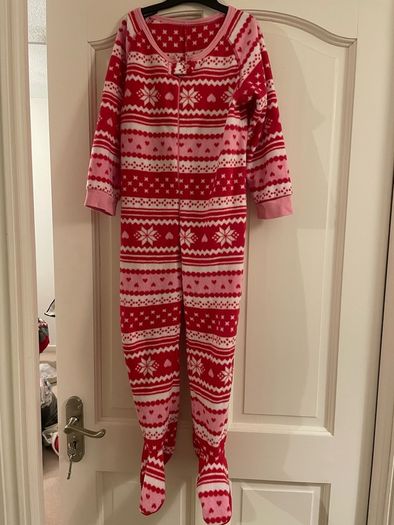 Pink and red fairisle fleece pyjamas onesie age 5-6