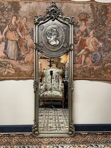 FLASH SALE ! Was 295 now 230 !Beautful Long & Narrow Silver Gilt Plaque Decorated Panel Mirror.