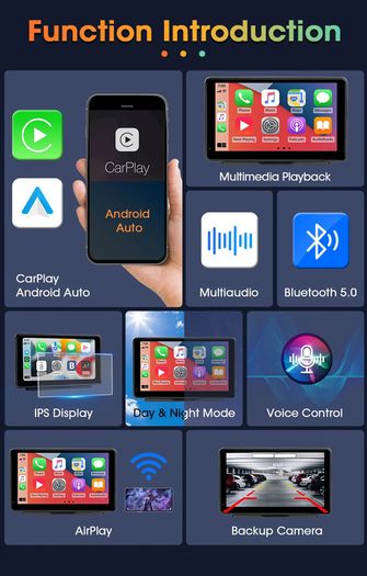 7 inch CarPlay Android Auto Car Radio Multimedia Video Player Portable Touch Screen Rear View Camera AUX For Kia Toyota VW Ford