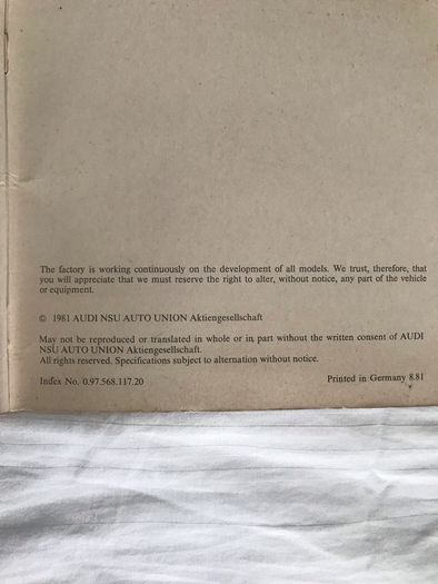 1981 Audi 100 owners instruction manual