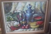 a large oil painting on canvas of a still life signd harris