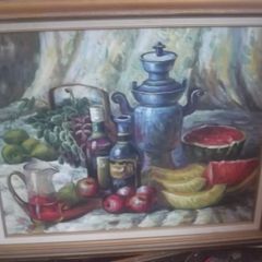a large oil painting on canvas of a still life signd harris