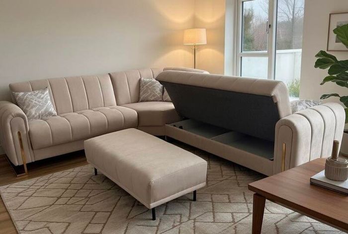 Corner sofa bed with storage underneath in stock