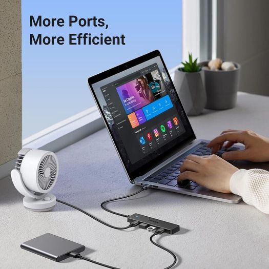 SB Hub 3.0, USB Splitter 4 Port Ultra Slim with 5Gbps Data Transfer, USB Extender for Mouse, Keyboard, Flash Drive, Card Reader, Printer, Compatible with Laptop, Desktop PC, Xbox, PS5, etc.