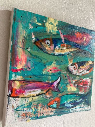Framed Original Abstract Painting of Fish Original Gift