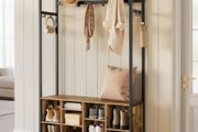 Industrial Coat Rack with Shoe Bench Hall Tree