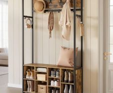Industrial Coat Rack with Shoe Bench Hall Tree