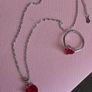 Sterling silver red heart drop earrings ring and pendant necklace set  New Image 2
