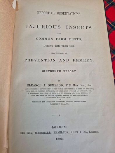 Injurious insects by Ormerod 16th report original Antique book
