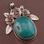 Vintage Floral Desgin Brass & Turqouise Pendant Image 2