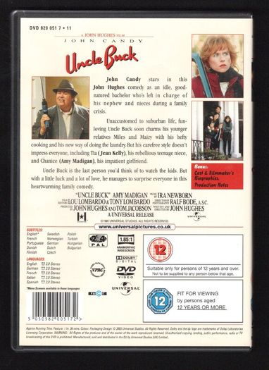 Uncle Buck DVD Movie staring John Candy, Gaby Hoffman & Macaulay Culkin