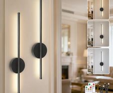 Black Rechargeable Wall Lights with Remote Control - 60CM Modern Battery Operated Wall Lights Indoor for Living Room Bedroom - 3 Color Temperatures Wireless Wall Sconces 2 PackBlack Rechargeable Wall Lights with Remote Control - 60CM Modern Battery Operat