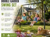 Double Garden Swing Set for Children Outdoor Metal Swing Frame