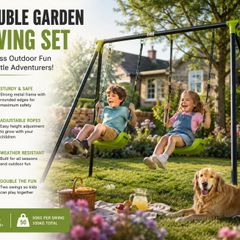 Double Garden Swing Set for Children Outdoor Metal Swing Frame