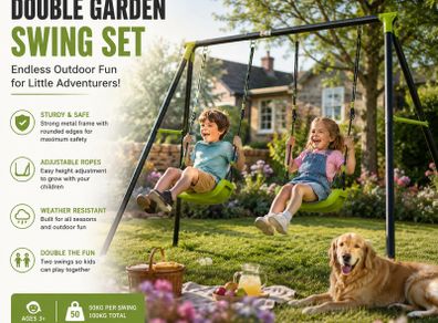 Double Garden Swing Set for Children Outdoor Metal Swing Frame