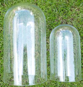 Vintage Handmade Clear Circular Glass Display Cloche Bell Dome With Black Base (dimensions visible in the photos) 50 each