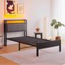 3ft Single Bed Frame with Storage Headboard,LED Lights,Metal Upholstered Platform Bed Frame with Charging Image 6