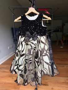 Girls Elegant Black Sequin Velvet Party Dress