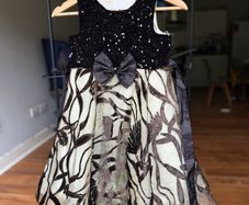 Girls Elegant Black Sequin Velvet Party Dress