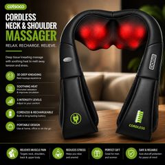 COTSOCO Cordless Shiatsu Neck & Shoulder Massager with Heat