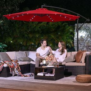 Parasol with LED solar lighting beige  FREE DELIVERY