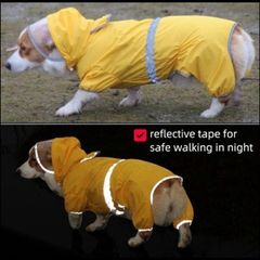 Dog Raincoat Waterproof Jacket with Hood & Collar Hole Transparent Brim,Ultra-Light Breathable Reflective Jumpsuit for Short-legged Dogs Corgi Dachshund xs,s,m,L,XL