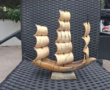 Vintage handmade Bull horn model Sailing Boat