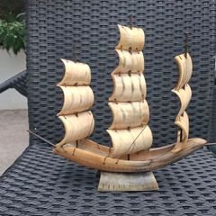 Vintage handmade Bull horn model Sailing Boat