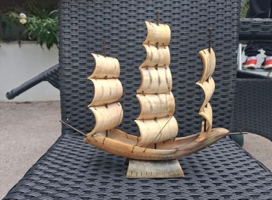 Vintage handmade Bull horn model Sailing Boat