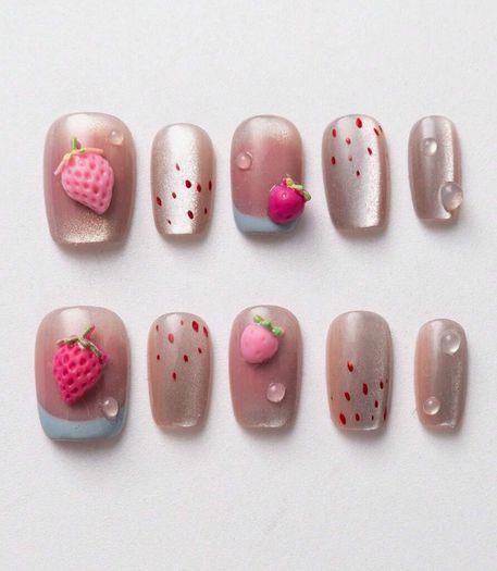 50pcs 3D Pastel Strawberry Nail Art Charms - Cute Fruit Decor