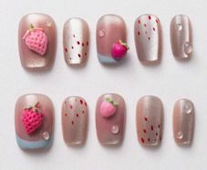 50pcs 3D Pastel Strawberry Nail Art Charms - Cute Fruit Decor