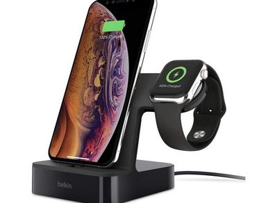 Belkin PowerHouse Charge Dock for Apple Watch + iPhone (iPhone Charging Dock for iPhone 11, 11 Pro, 11 Pro Max and Earlier Models, Apple Watch Series SE, 7, 6, 5, 4, 3, 2, 1) - Black