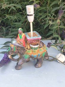 Early 20th Century Hindu Elephant plaster lamp