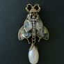 Art Deco Vintage Style Insect Moth Skull Pearl Brooch Pin Image 4