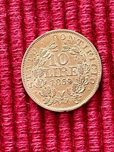 Vatican 1869 10 Lire Gold Coin Papal State Rare Low Mintage 5944 Mintage
