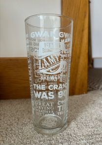 collectible pint glass from the Five Lamps Dublin Brewery