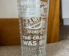 collectible pint glass from the Five Lamps Dublin Brewery